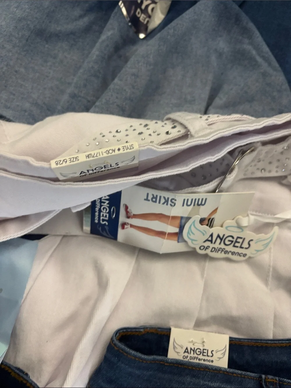 Angels Blue and White Girls Denim & Cotton Skirt and Shorts Set